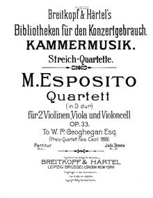 Partition viole de gambe, corde quatuor No.1, Op.33, D major, Esposito, Michele