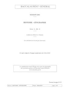 Histoire Géographie 2001 Sciences Economiques et Sociales Baccalauréat général