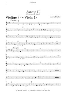 Partition violon 3 (= viole de gambe 1), Armonico tributo, Cioè Sonate di camera commodissime a pocchi, o a molti stromenti...