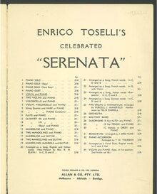 Partition de piano et partition de violon, Serenata, Toselli, Enrico