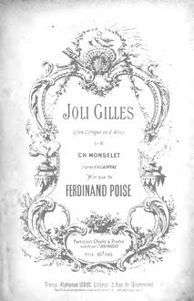 Partition complète, Joli Gilles, Opéra comique en deux actes, Poise, Ferdinand