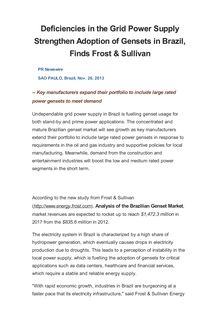 Deficiencies in the Grid Power Supply Strengthen Adoption of Gensets in Brazil, Finds Frost & Sullivan