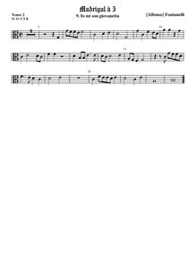 Partition ténor viole de gambe 2, alto clef, Secondo Libro de Madrigali par Alfonso Fontanelli