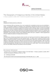 The Geography of Indigenous Identity in the United States  - article ; n°1 ; vol.21, pg 77-88