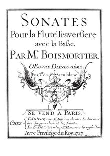 Partition complète, Sonates pour la flûte traversière avec la basse, Op.19 par Joseph Bodin de Boismortier