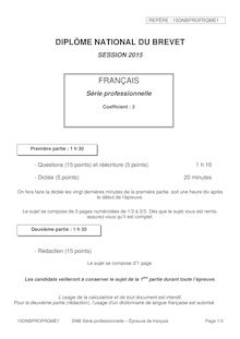 Brevet 2015: sujet de Français Dictée, Questions et réécriture série professionnelle !