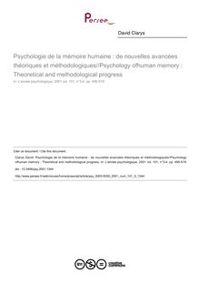Psychologie de la mémoire humaine : de nouvelles avancées théoriques et méthodologiques//Psychology ofhuman memory : Theoretical and melhodological progress - article ; n°3 ; vol.101, pg 495-519