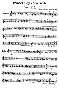 Partition Brass(cor 1, 2, Cornet, trompette 1, 2, Trombone 1/2, basse Trombone), Radetzky March, Op.228