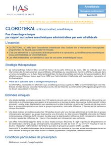 CLOROTEKAL (chloroprocaïne), anesthésique - CLOROTEKAL SYNTHESE CT12667