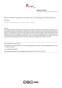 Deux récents rapports annuels de la Compagnie Nationale du Rhône - article ; n°4 ; vol.33, pg 351-360