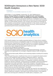 SCIOinspire Announces a New Name: SCIO Health Analytics