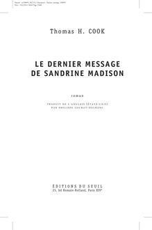 Extrait de "Le dernier message de Sandrine Madison" - Thomas H. Cook