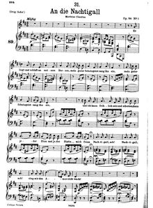 Partition complète, transposition pour low voix (D major), An die Nachtigall, D.497