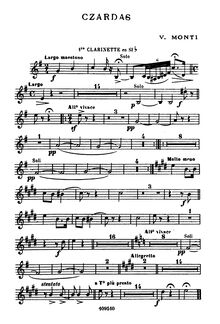 Partition clarinette 1, 2 (B♭), Csárdás, Czardas, Monti, Vittorio