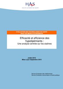 Efficacité et efficience des hypolipémiants  une analyse centrée sur les statines - Argumentaire Efficacité et efficience des hypolipémiants - Une analyse centrée sur les statines