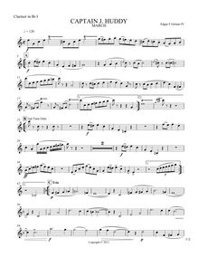 Partition clarinette 1, Captain J. Huddy March, B♭ major, Girtain IV, Edgar
