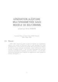 GENERATION ALEATOIRE MULTIPARAMETREE SOUS MODELE DE BOLTZMANN