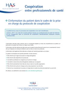 Protocole de coopération entre professionnels de santé - Protocole de cooperation - Fiche pratique information du patient
