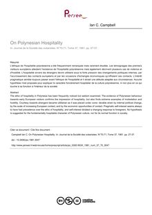 On Polynesian Hospitality - article ; n°70 ; vol.37, pg 27-37