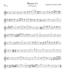 Partition viole de basse, octave aigu clef, pavanes et Galliards à 4