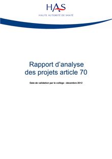 Coordination des soins - Analyse Projets Article 70 Rapport