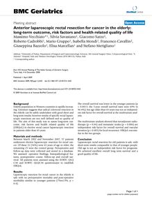 Anterior laparoscopic rectal resection for cancer in the elderly: long-term outcome, risk factors and health related quality of life