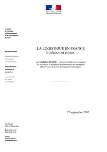 La logistique en France. Evolution et enjeux.