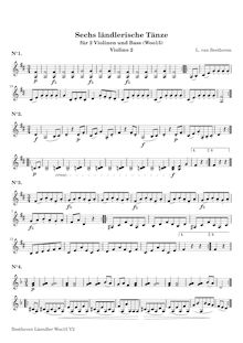 Partition violon 2 , partie, 6 Ländler pour Two violons et basse (violoncelle), WoO 15