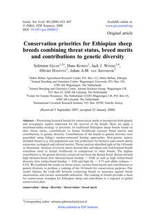 Conservation priorities for Ethiopian sheep breeds combining threat status, breed merits and contributions to genetic diversity