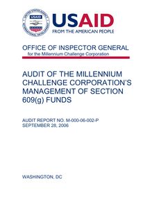AUDIT OF THE MILLENNIUM CHALLENGE CORPORATION’S MANAGEMENT OF SECTION 609(g) FUNDS