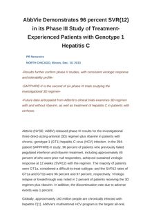 AbbVie Demonstrates 96 percent SVR(12) in its Phase III Study of Treatment-Experienced Patients with Genotype 1 Hepatitis C