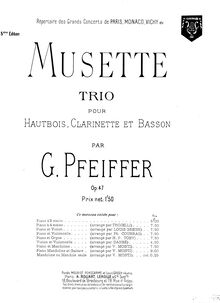Partition hautbois, Trois feuillets d album pour piano, Op.47, Pfeiffer, Georges Jean