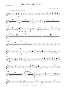 Partition trompette 1 (B♭, transposed), symphonique Dances, Grieg, Edvard
