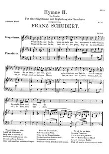 Partition voix + partition de piano, Hymne II, D.660, Hymn II, Schubert, Franz