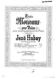 Partition de violon, 3 Morceaux, Op.52, Hubay, Jenö