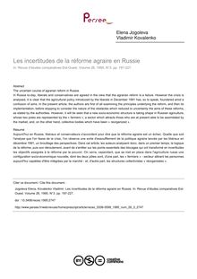 Les incertitudes de la réforme agraire en Russie - article ; n°3 ; vol.26, pg 197-227