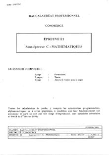Mathématiques 2001 Bac Pro - Commerce