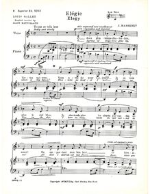 Partition complète (D minor: low voix et piano), Élégie