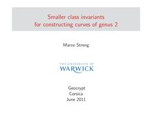 Smaller class invariants for constructing curves of genus