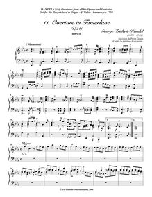 Partition Overture et Menuet (revised edition), Tamerlano, Handel, George Frideric
