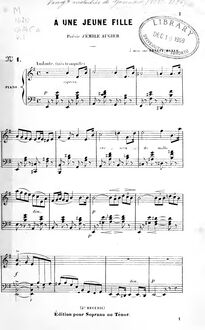 Partition complète (E minor: haut voix et piano), À une jeune fille