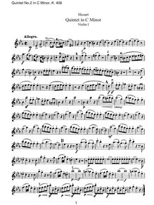 Partition violon I, corde quintette No.2, C minor, Mozart, Wolfgang Amadeus