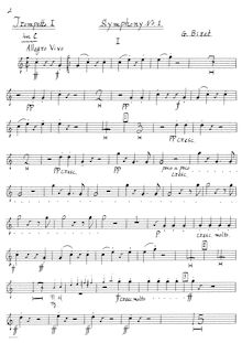 Partition trompette 1 (en C), Symphony en C Major, Bizet, Georges