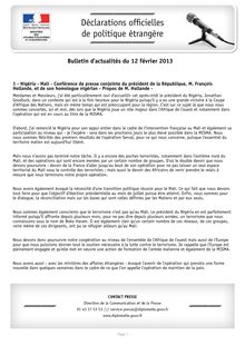 Déclarations officielles de politique étrangère: Bulletin d actualités du 12 février 2013
