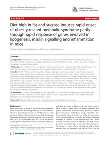 Diet high in fat and sucrose induces rapid onset of obesity-related metabolic syndrome partly through rapid response of genes involved in lipogenesis, insulin signalling and inflammation in mice