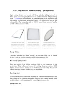 Use Energy Efficient And Eco-friendly Lighting Devices