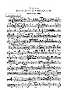 Partition Trombone 1, 2 (basse clef parties available), 3, Piano Concerto en A minor, Op.16