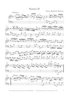 Partition , Sonata en D major, 12 clavecin sonates ou , Roman, Johan Helmich