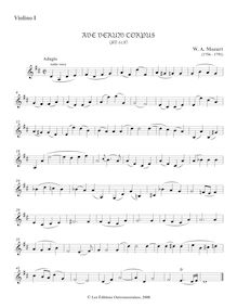 Partition violons I, Ave verum corpus, D major, Mozart, Wolfgang Amadeus