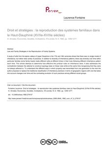 Droit et stratégies : la reproduction des systèmes familiaux dans le Haut-Dauphiné (XVIIe-XVIIIe siècles) - article ; n°6 ; vol.47, pg 1259-1277
